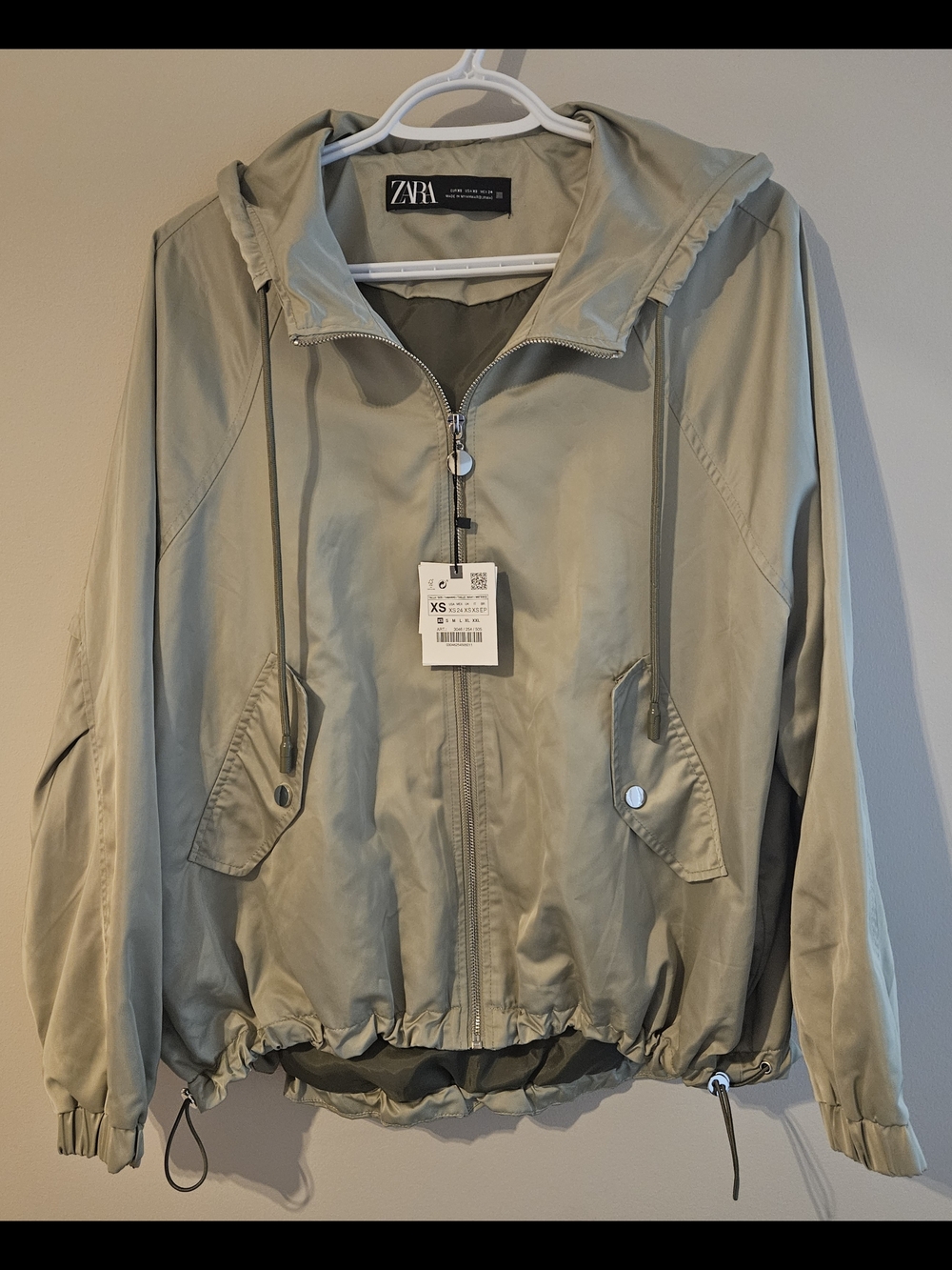 Zara Light Olive Hooded Zip Jacket New With Tags. XS